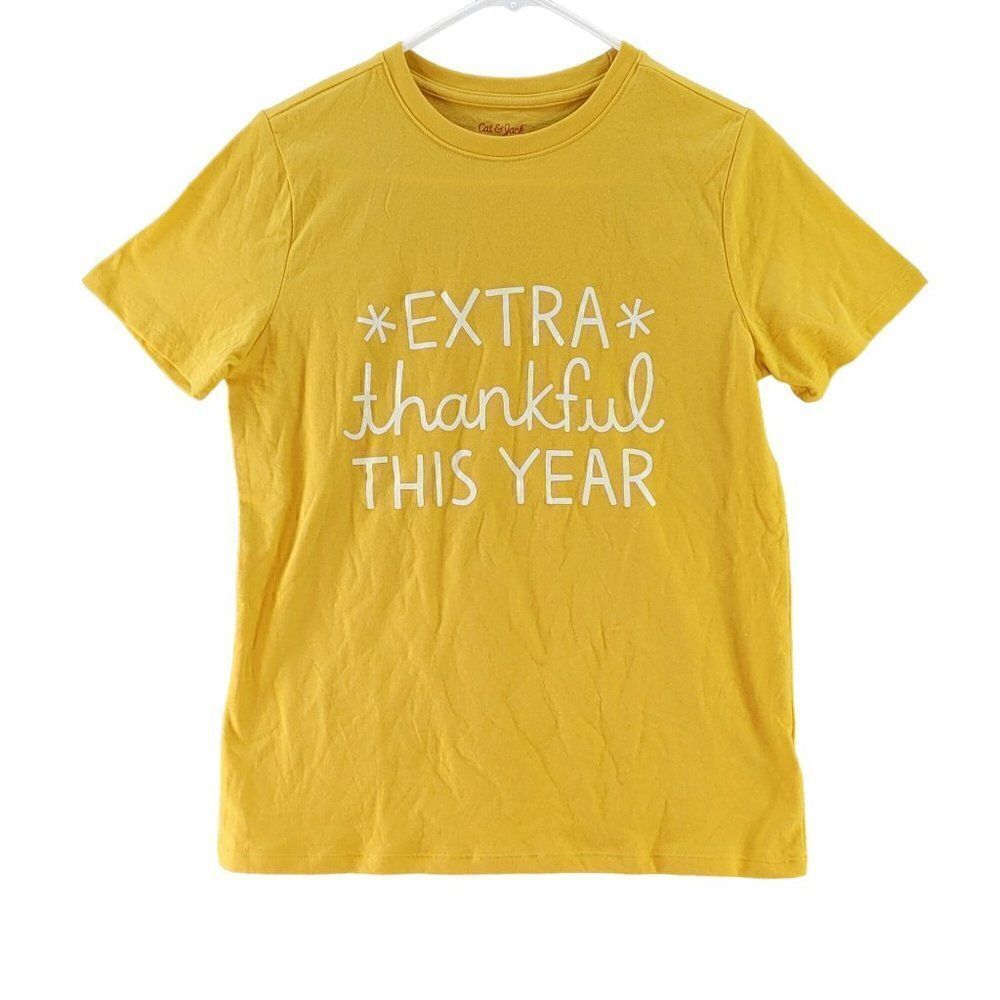 Cat & Jack Yellow "Extra Thankful" Short Sleeve Graphic T-Shirt Sz L
